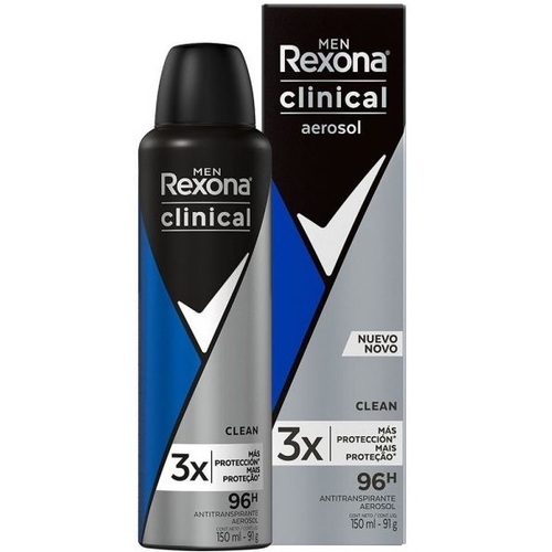 Imagem de Desodorante Antitranspirante Rexona Men Clinical clean, aerossol, 1 unidade com 150mL