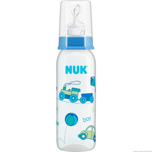 Imagem de Mamadeira Nuk Classic 6+ meses, azul com capacidade de 240mL