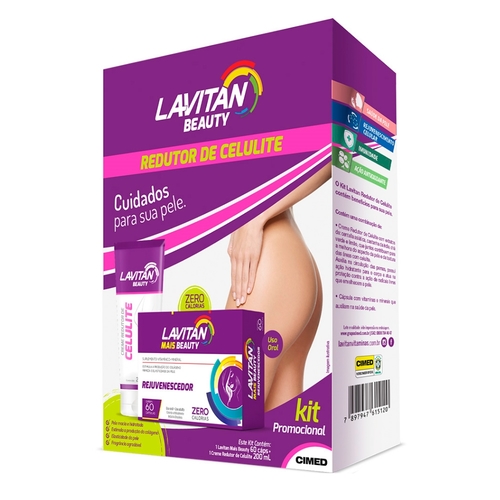 Imagem de Kit Lavitan Beauty Redutor de Celulite Lavitan Mais Beauty, 60 Cápsulas + Creme Redutor de Celulites, 200mL