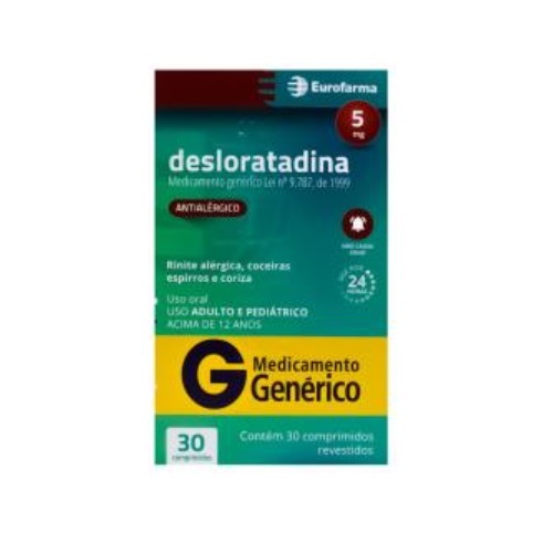 Imagem de Desloratadina Eurofarma 5mg, caixa com 30 comprimidos