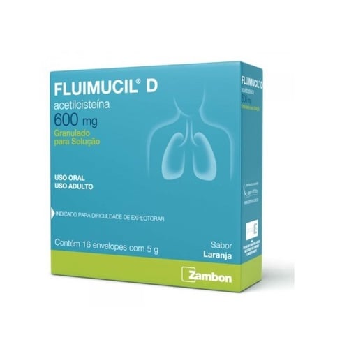 Imagem de Fluimucil D 600mg, caixa com 16 envelopes com 5g de granulado de uso oral