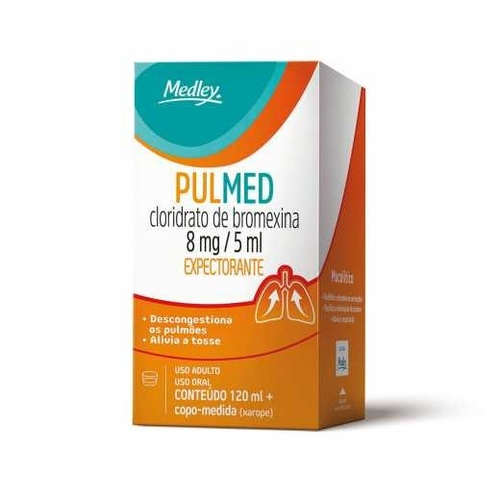 Imagem de Pulmed 8mg/5mL, caixa com 1 frasco com 120mL de xarope adulto + copo medidor