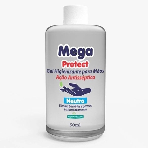 Imagem de Álcool Gel 70% Mega Protect Aroma do Campo frasco com 50mL de gel de uso dermatológico