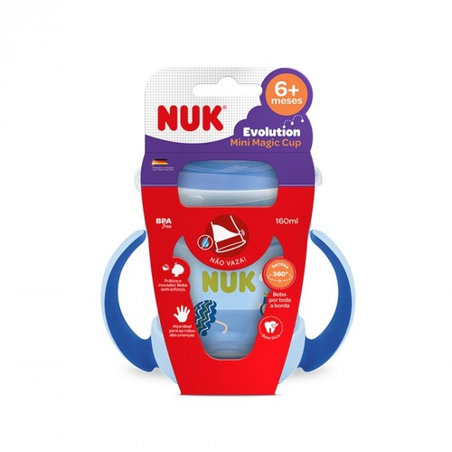 Imagem de Copo Nuk Evolution Magic 8+ meses, mini, com alça, azul, boy com capacidade de 160mL