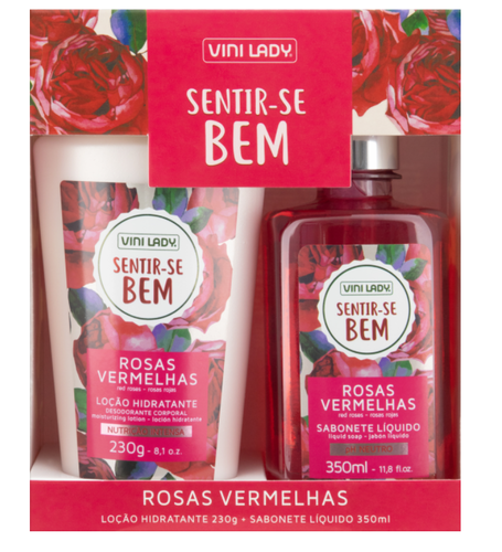 Imagem de Kit Sentir-se Bem Vini Lady rosas vermelhas, loção hidratante com 230g + sabonete, líquido com 350mL