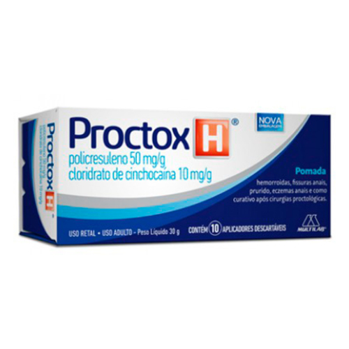 50mg/g + 10 mg/g, caixa com 10 bisnagas com 3g de pomada de uso retal + 10 aplicadores