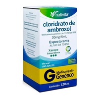 Cloridrato de Ambroxol Nativita Farmacêutica 30mg/5mL, caixa com 1 frasco com 120mL de xarope adulto