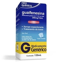 Guaifenesina Neo Química 13,3mg/mL, caixa com 1 frasco com 120mL de xarope + copo medidor, cereja